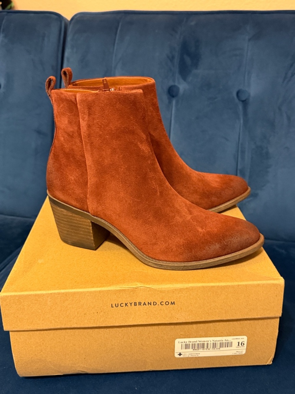 Lucky Brand Burnt Orange Suede Ankle Booties